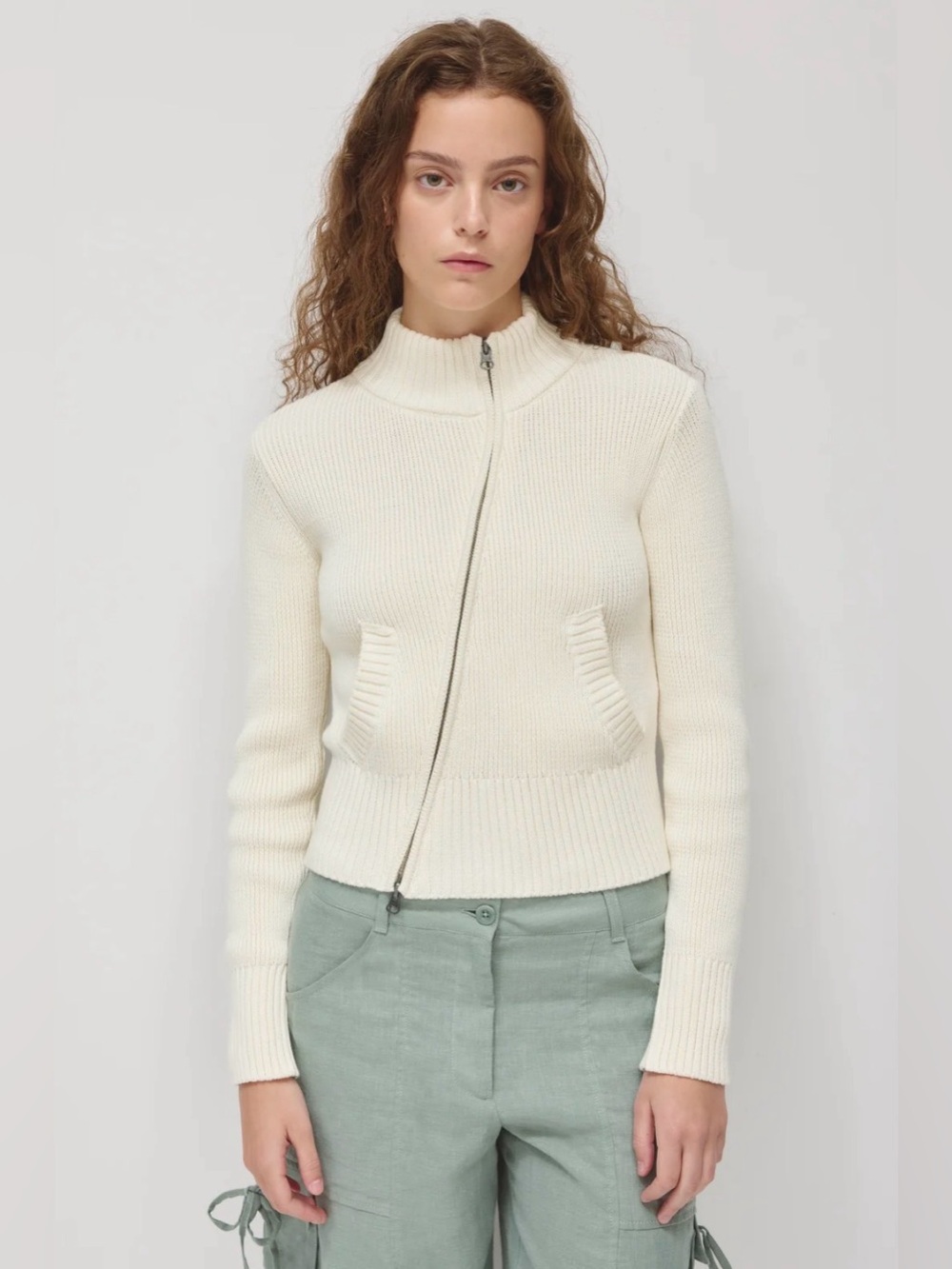 Kotn Asymmetric Zip Cotton Sweater S Cream Ribbed Cardigan